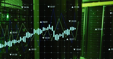 Displaying translucent candlestick chart overlaying server racks in data center © vectorfusionart