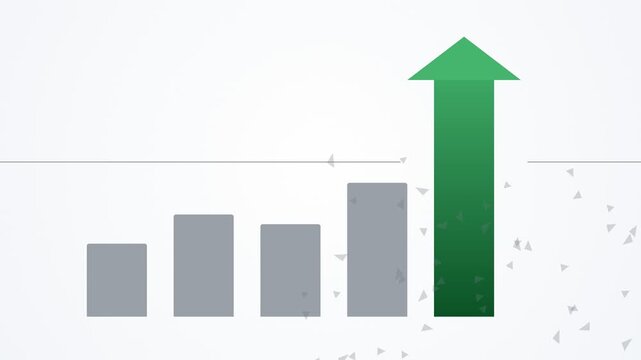 Three frames of a bar chart showing steady growth with a significant upward trend indicated by a green arrow