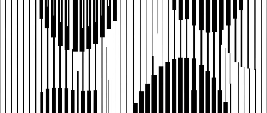 Vertical lines pattern with abstract geometric stripes in crisp black on white creates an optical rhythm for modern branding, poster artwork, tech banners, and minimalist packaging design