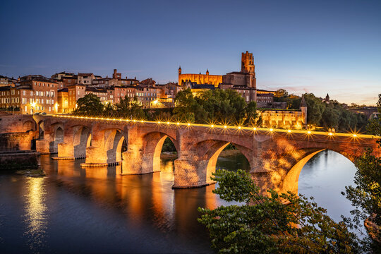 Albi, France - Panoramic view of the historic old town of Albi at sunset