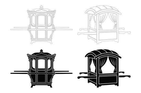 Traditional vintage palanquin sedan chair sketches for transport