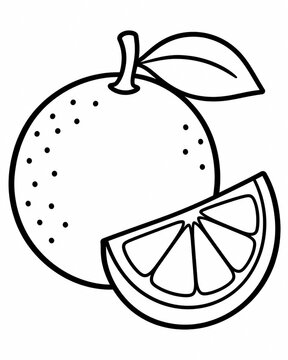 Black and white line art coloring page of an orange and a slice for kids, isolated on white background