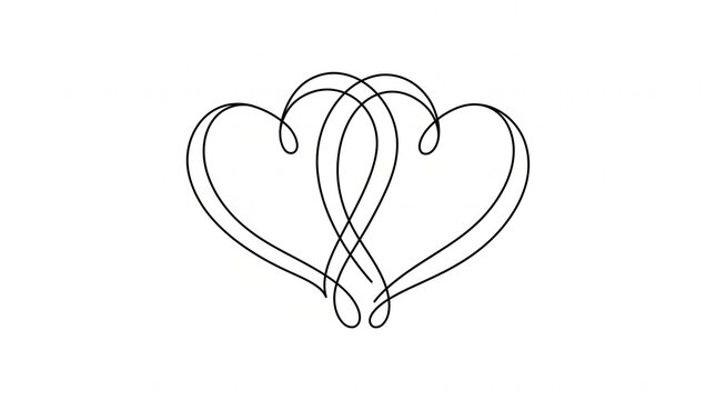 Minimalist black line drawing of intertwined hearts on a simple white background