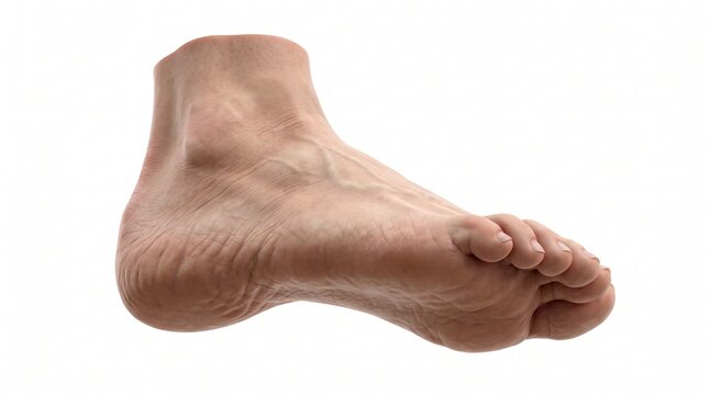 Detailed 3D medical illustration of a human foot viewed from the sole on a white background