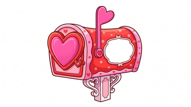 Whimsical pink heart-decorated mailbox illustration isolated on a clean white background