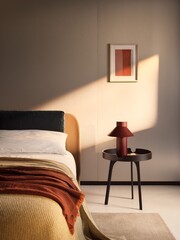 Modern luxury bedroom interior in minimal scandinavian style, 3d render © Yulichka