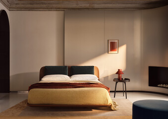 Modern luxury bedroom interior in minimal scandinavian style, 3d render © Yulichka
