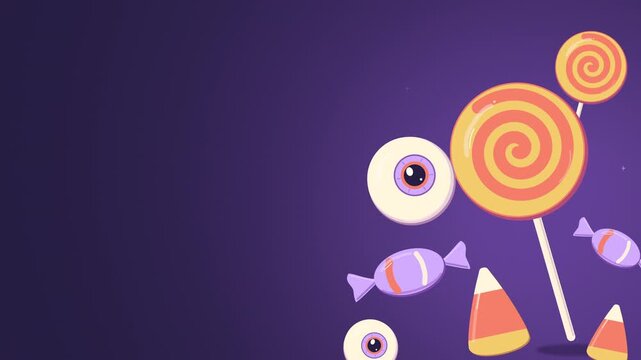 Floating Halloween Candy with Eyeballs and Lollipops on Seamless Loop