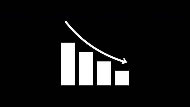 Business Decline Chart with Falling Arrow on Green Screen, Financial Loss Concept, Decreasing Revenue Graph, Market Downturn and Negative Economic Trend Animation for Corporate Presentations