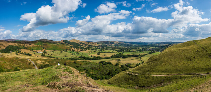 Lovely Summer landscape image of view along Great Ridge in Hiope Valley Peak District with Mam Tor in view