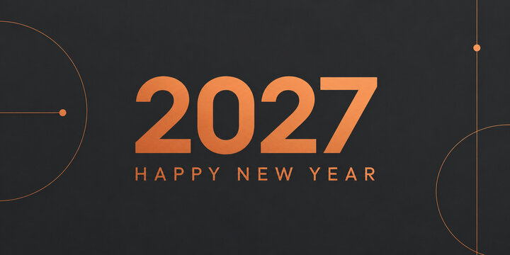 Orange 2027 new year typography on a charcoal geometric background