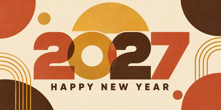 Retro 2027 new year greeting with warm geometric shapes