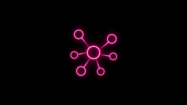 Neon pink network node connection digital data hub concept, abstract technology background, glowing cyber connectivity animation