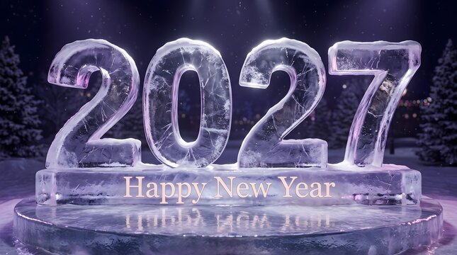 A stunning ice sculpture displaying the year 2027 symbolizing new beginnings celebrations and the passage of time with a frosty elegance