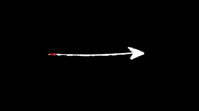 White and red hand drawn sketch arrows animated on black background for directional pointer graphics.