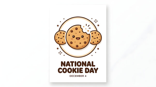 Cute cartoon chocolate chip cookie character for national day celebration on white background