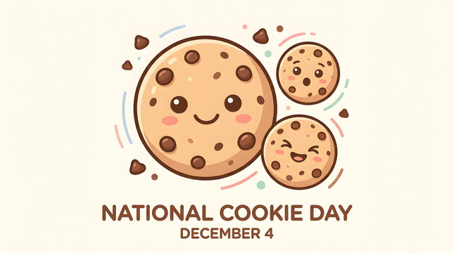 Three happy chocolate chip cookies with drops for national cookie day baked goods december fourth