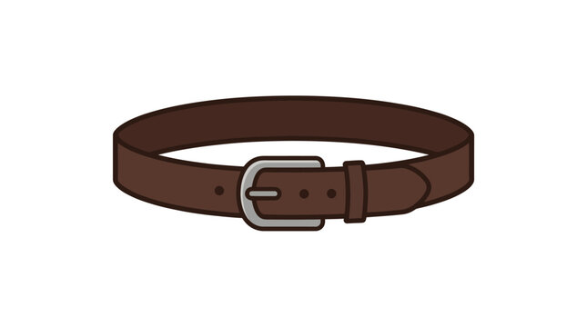 Brown Leather Belt with Silver Buckle Isolated on White.