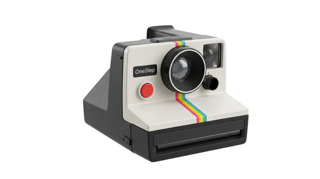 Retro instant camera isolated on black background