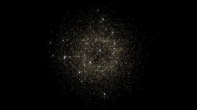 Magical glitter fairy dust burst with golden star particles, glowing pixie dust trail, sparkling light flare, twinkling stars and radiant shimmer animation, cinematic fantasy on black background 4k