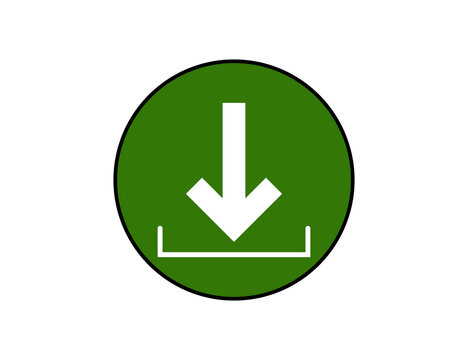 Green Download Arrow Circle Button Icon Save Data Downloader Symbol Isolated on Transparent