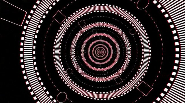 Abstract Psychedelic Geometric Tunnel, Loop with Rotating White and Black Lines and Spiraling Concentric Oval Patterns Creating Hypnotic Optical Depth and Futuristic Motion in Infinite Void. 4k