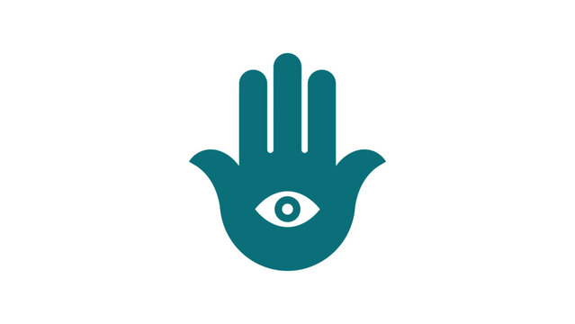 teal hamsa hand of fatima evil eye protection symbol spiritual faith culture religion esoteric mystic graphic element flat vector illustration single icon design