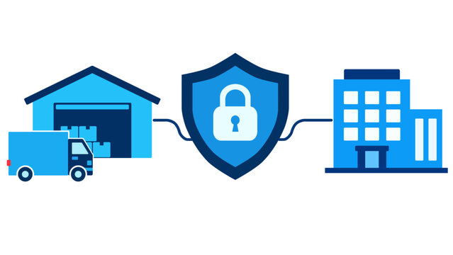 Supplier Security. Warehouse and Business Building Protection. Supply Chain Risk Management. Flat Design