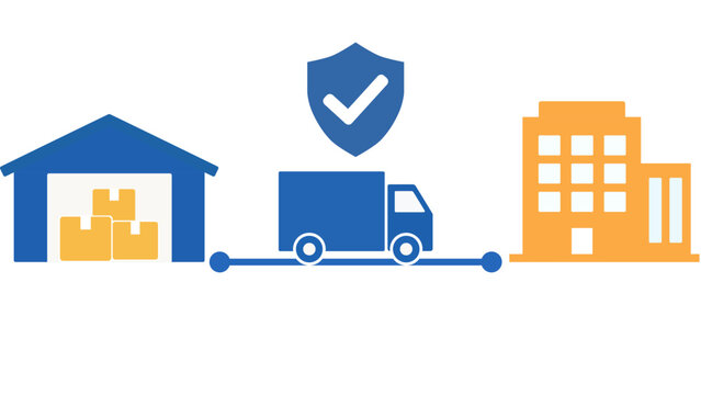 Secure Delivery Network. Protected Truck Route Between Warehouse and Business Building