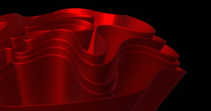 A close-up view of elegant, smooth, and flowing red fabric waves creating a sophisticated abstract pattern against a deep black background.