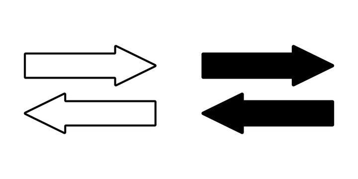 Set of black and outline arrow icons pointing left and right for navigation and web design