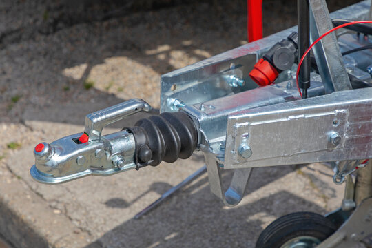 Heavy Duty Trailer Euro Hitch With Support Wheel Cargo Transportation Close up