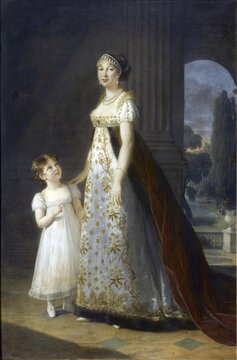 Caroline Murat n&eacute;e Bonaparte (25 March 1782, 18 May 1839), actually Maria Annunziata Carolina Buonaparte was Queen of Naples and the youngest sister of Napol&eacute;on Bonaparte. Caroline as the 25-year-old Grand Duchess of Berg with her daughter, Princess Laetitia, Historical, digitally restored reproduction from a 19th century original, Record date not stated