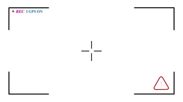 Animated video camera recording screen overlay with a digital viewfinder, recording indicator, framing guides, and camera interface elements on a transparent background.video recording,4K motion.