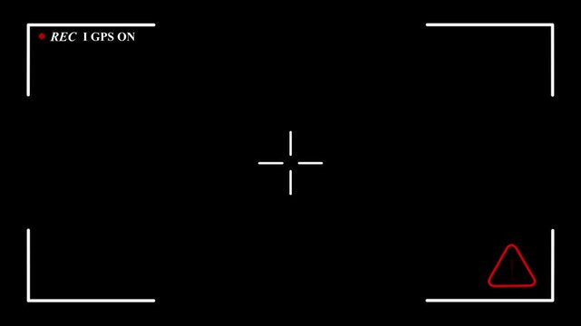 Animated video camera recording screen overlay with a digital viewfinder, recording indicator, framing guides, and camera interface elements on a transparent background.video recording,4K motion.