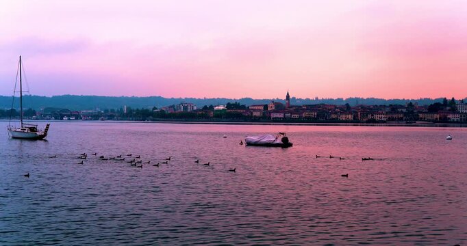 Fantastic sunrise in Arona on lake Maggiore