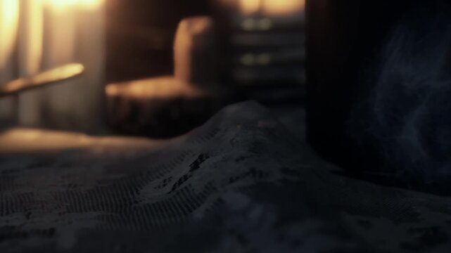 A gentle glow from a nearby window bathes a beautifully set table in soft light, bringing out the delicate patterns of lace. A cozy atmosphere invites peace and reflection in this serene setting.