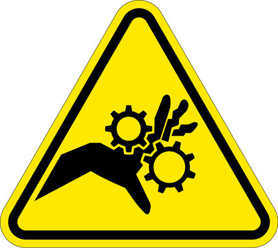 classic fingers hand crush danger risk hazard warning attention sign in yellow triangle symbol vector isolated on transparent background