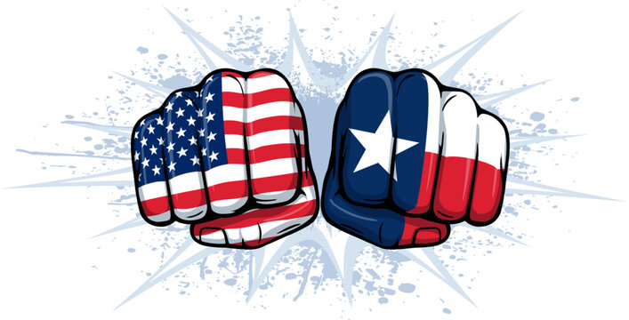 powerful double punching fighting fists front view with blast texas tx state and usa flag illustration vector on transparent background
