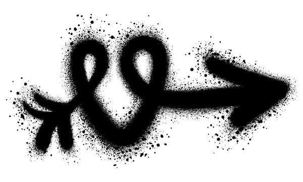 Graffiti intertwined hearts in black spray paint.