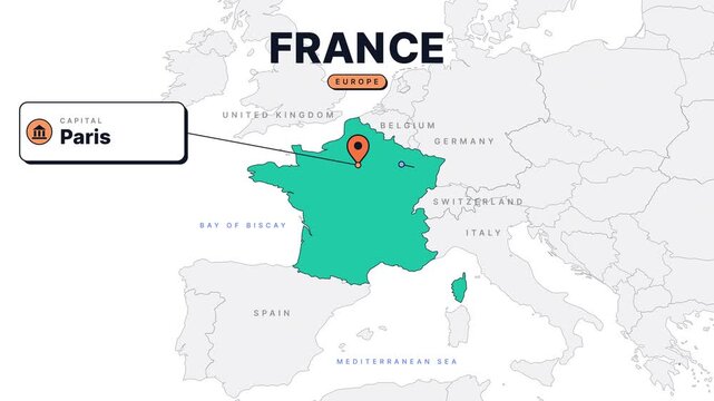 France Country Infographic Map Motion Graphic