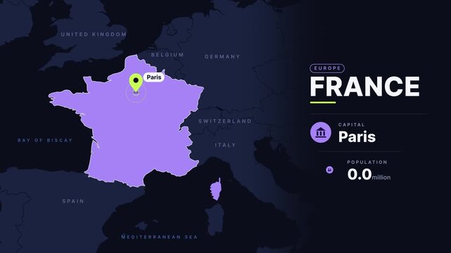 Digital map infographic of France
