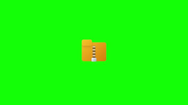 File compression animation with document turning into zip folder and green checkmark on green screen, archive concept