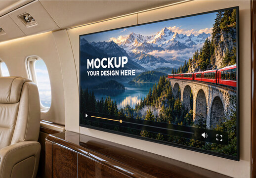 Tv Screen Private Jet Mockup