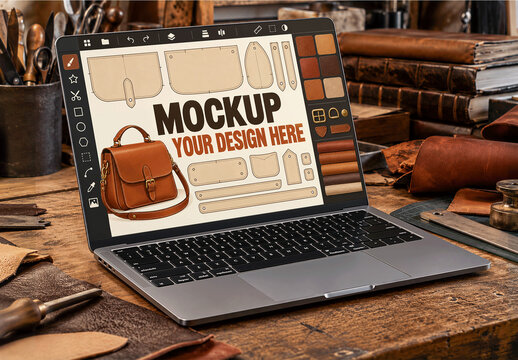 Laptop Leather Workshop Mockup