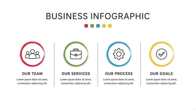 Modern presentation slide template with four circular steps options for workflow design timeline process layout vector