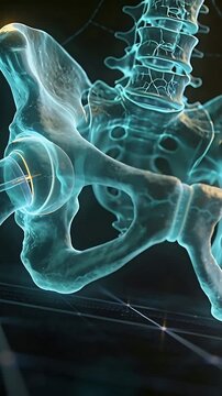 Vertical video: Camera pulling back showing pelvis implant head stem seating in hip for fit in OR