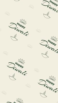 animated happy diwali greeting pattern with lotus and oil lamps