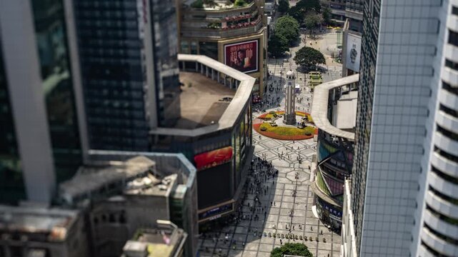 people walking in the pedestrian streets of Jiaochangkou in chongqing