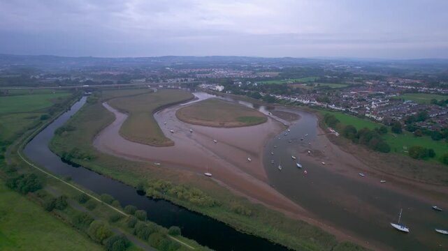 Panorama over River Exe and Topsham from a drone, Exeter, Devon, England, United Kingdom